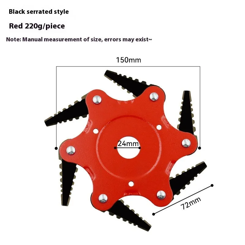 Alloy six-leaf knife grass head in black flat tooth type for agricultural trimming
