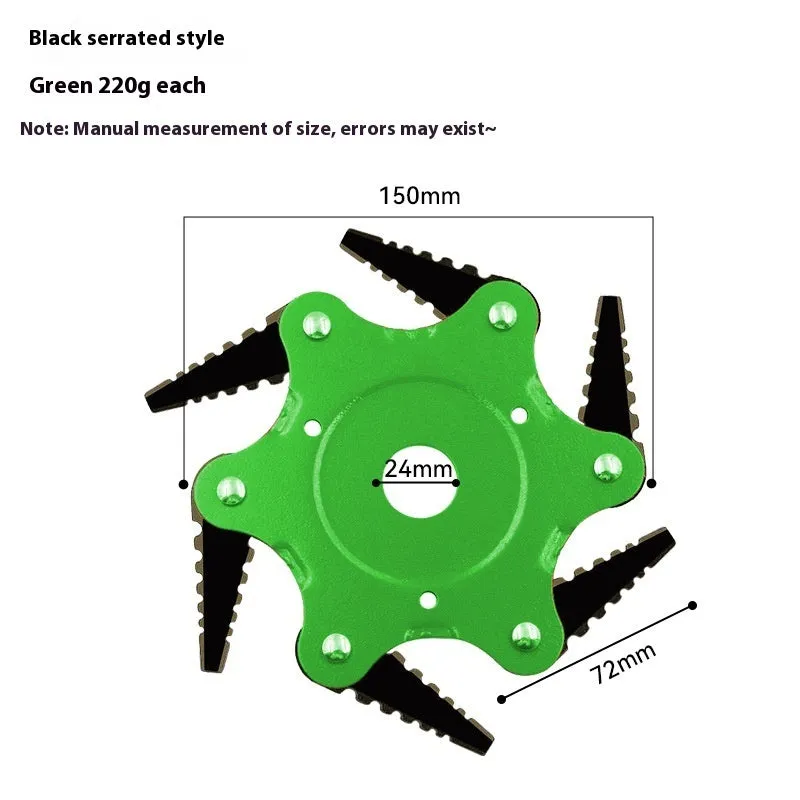 Alloy six-leaf knife grass head in black flat tooth type for agricultural trimming