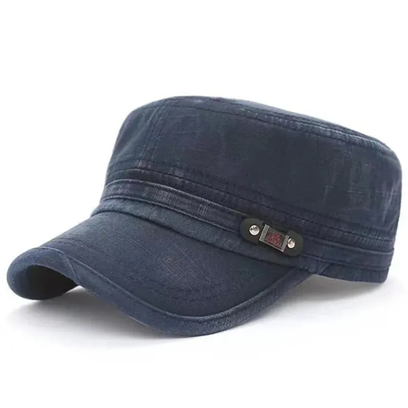 Men's distressed adjustable cotton hat with satin finish in black, brown, navy blue, khaki, green