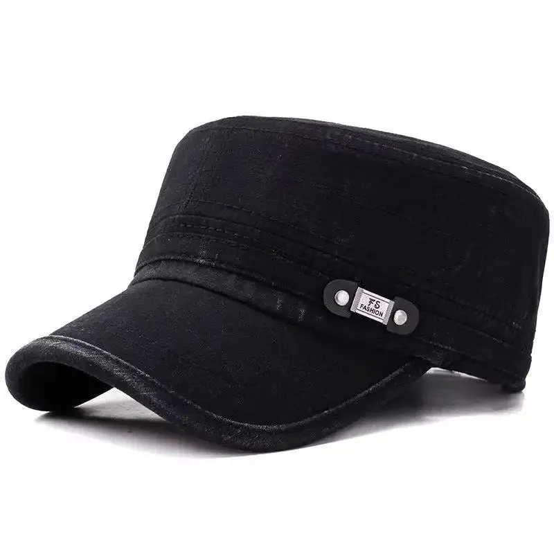 Men's distressed adjustable cotton hat with satin finish in black, brown, navy blue, khaki, green