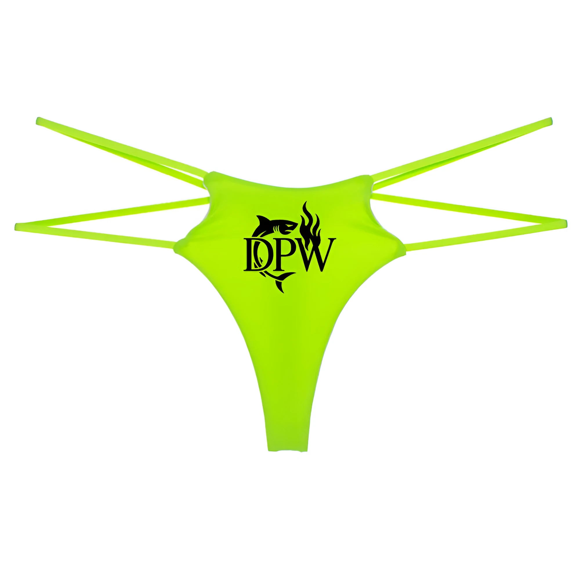 Double-layer thin strap T-back seamless women's underwear in fluorescent green, low waist, knitted polyester fibre