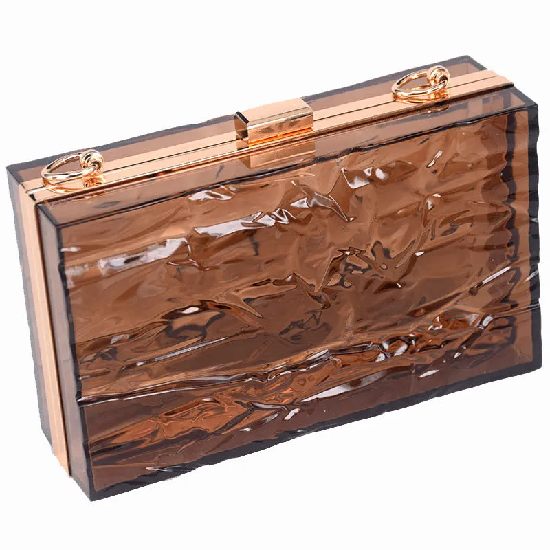 Transparent hard acrylic handbag for women with removable European chain resin necklace, 18cm height, shoulder bag style