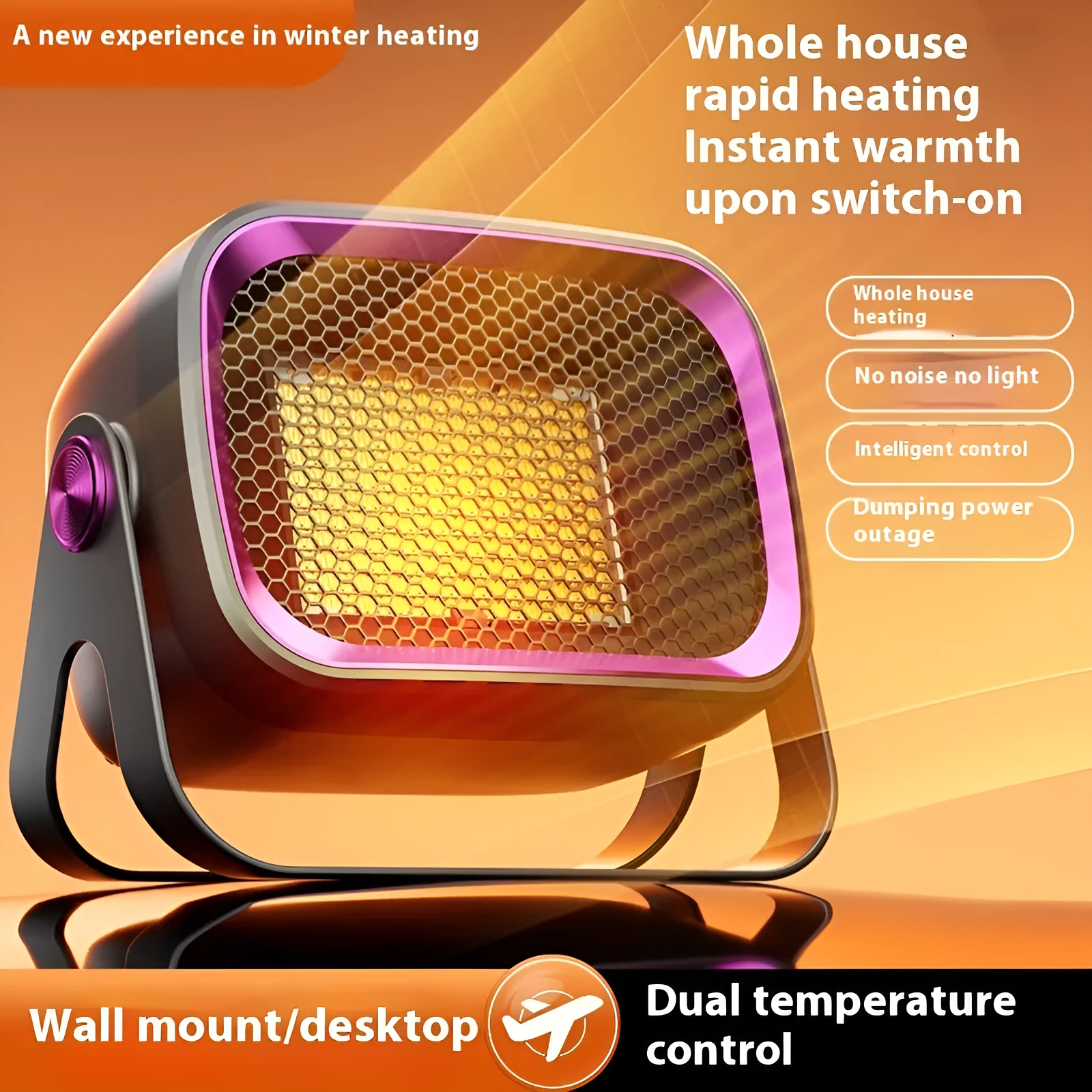 Compact desktop ceramic heater in white with push-button controls and rotatable air vents