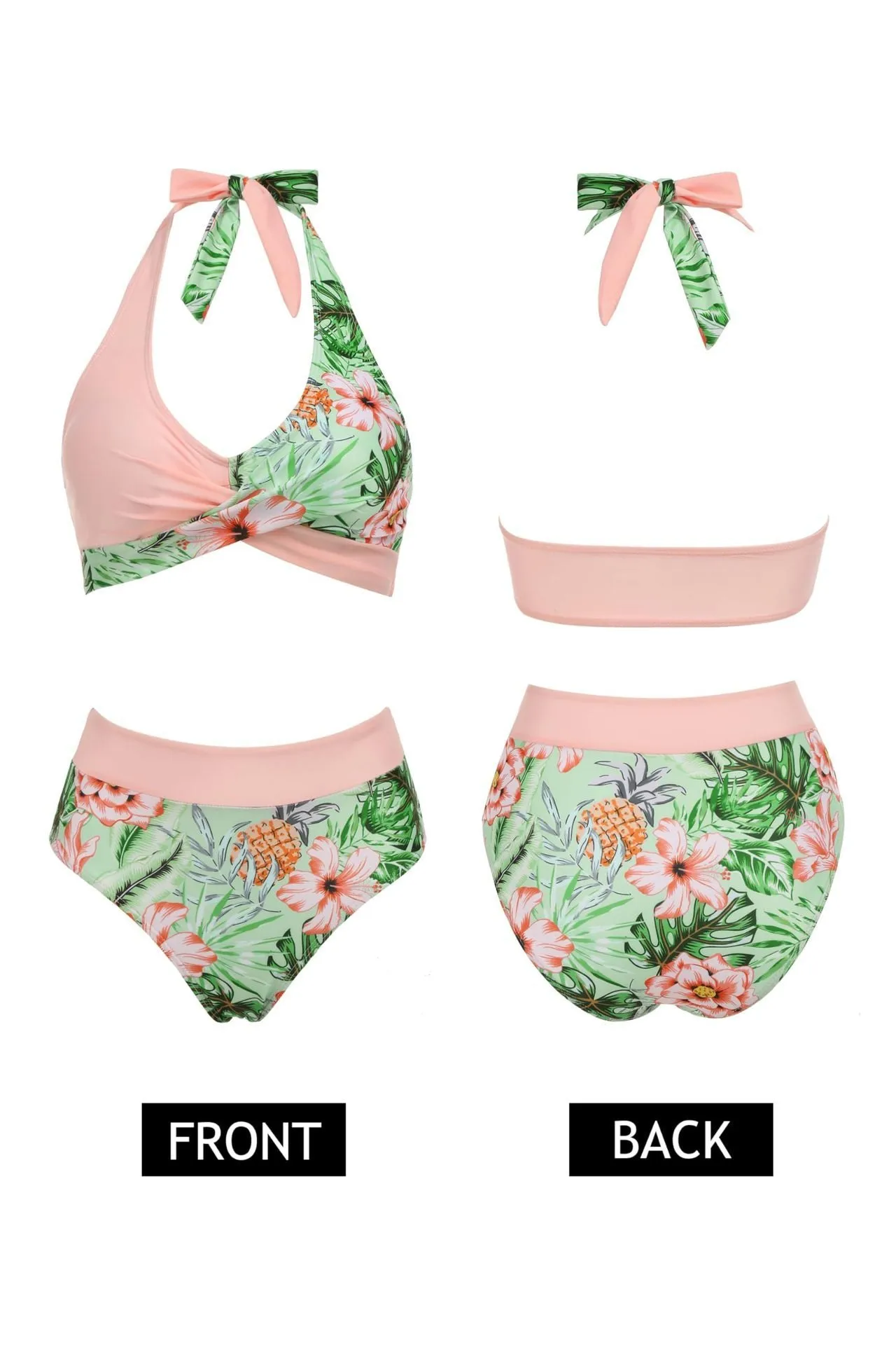 Multi-colour optional chest cross bikini swimsuit two-piece suit in polyester and spandex