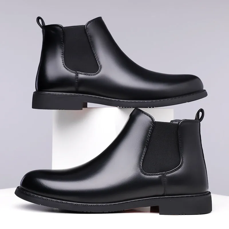 Men's brown fleece-lined Martin boots with tassel detail, rubber sole, and PU leather upper for outdoor use