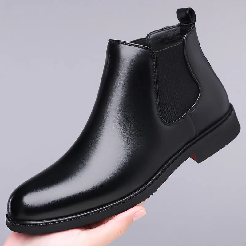 Men's brown fleece-lined Martin boots with tassel detail, rubber sole, and PU leather upper for outdoor use