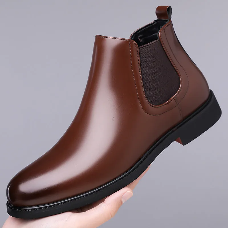 Men's brown fleece-lined Martin boots with tassel detail, rubber sole, and PU leather upper for outdoor use