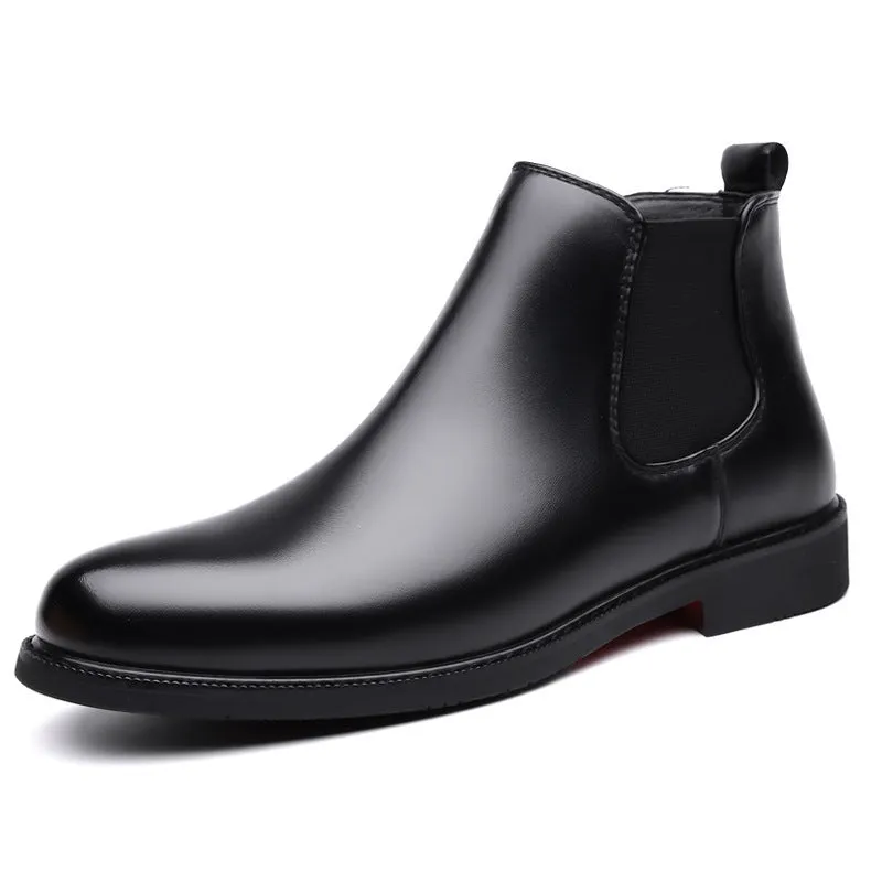 Men's brown fleece-lined Martin boots with tassel detail, rubber sole, and PU leather upper for outdoor use
