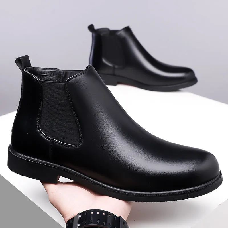Men's brown fleece-lined Martin boots with tassel detail, rubber sole, and PU leather upper for outdoor use