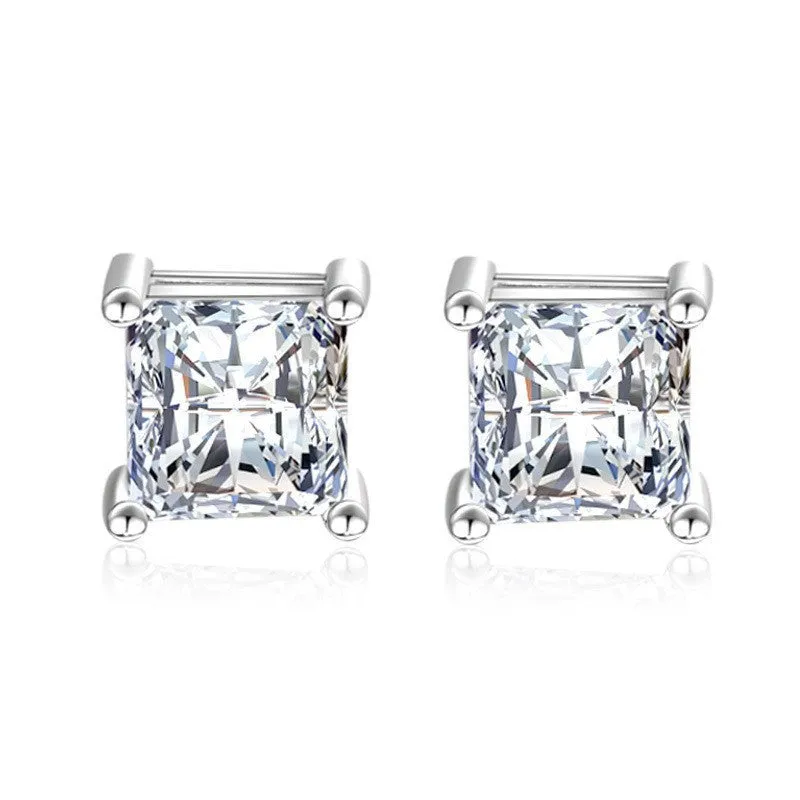 Heart-shaped six-claw copper zircon earrings with electroplated finish for women