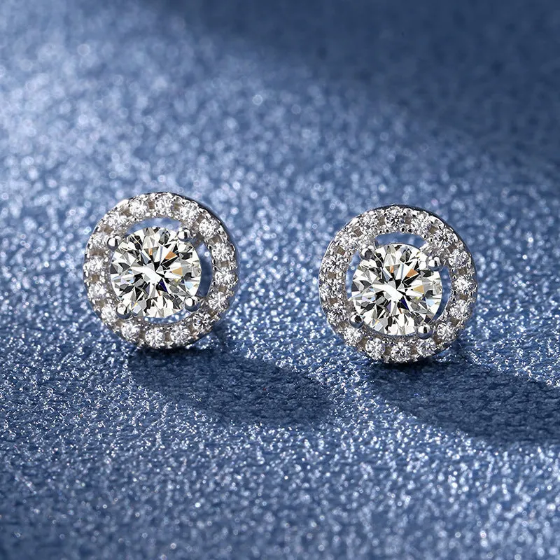 Heart-shaped six-claw copper zircon earrings with electroplated finish for women