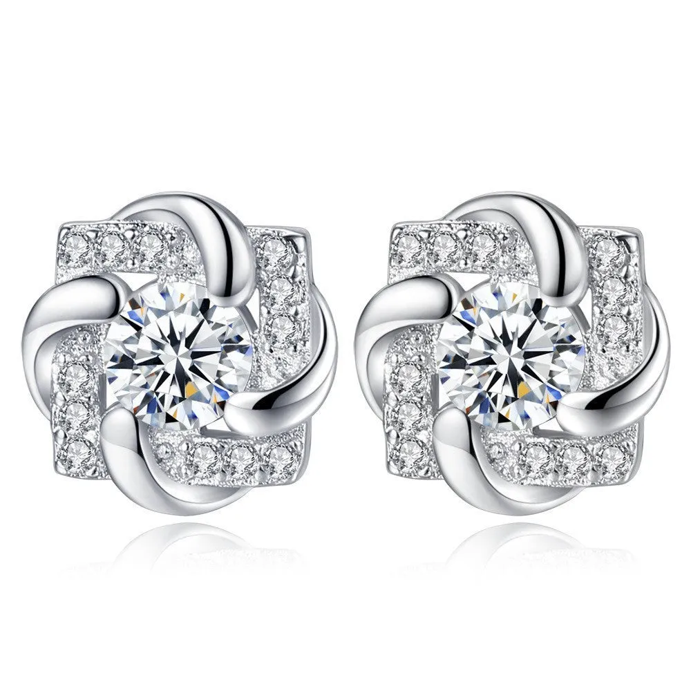 Heart-shaped six-claw copper zircon earrings with electroplated finish for women