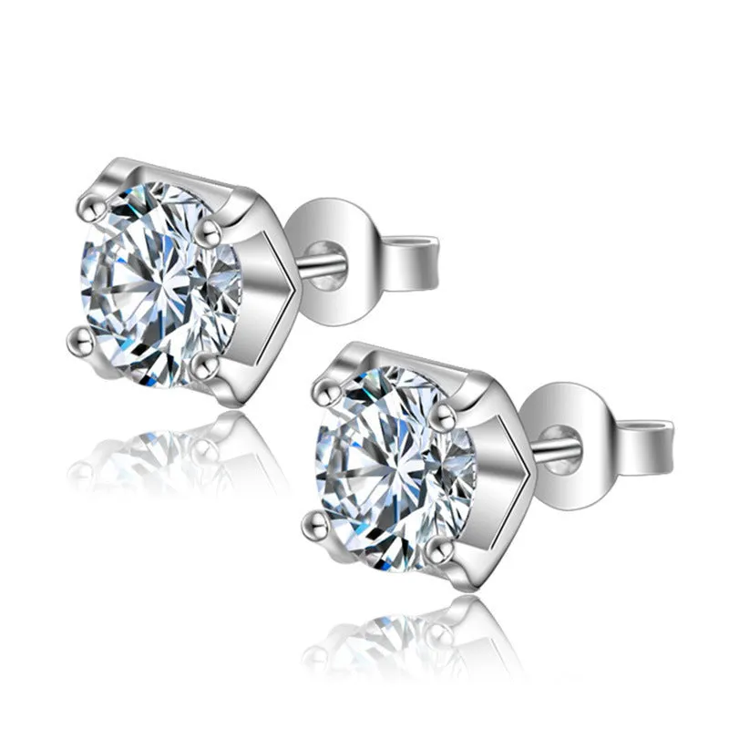 Heart-shaped six-claw copper zircon earrings with electroplated finish for women