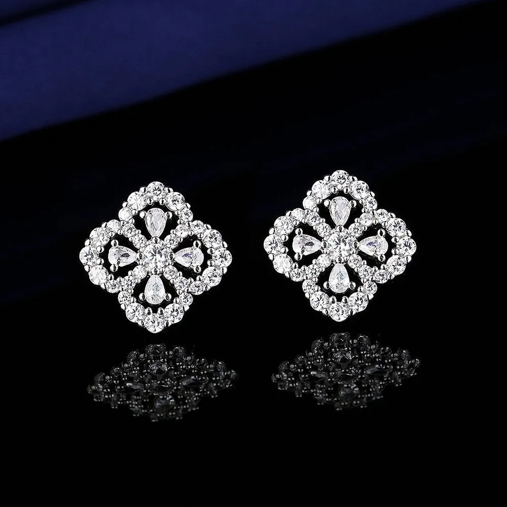 Heart-shaped six-claw copper zircon earrings with electroplated finish for women