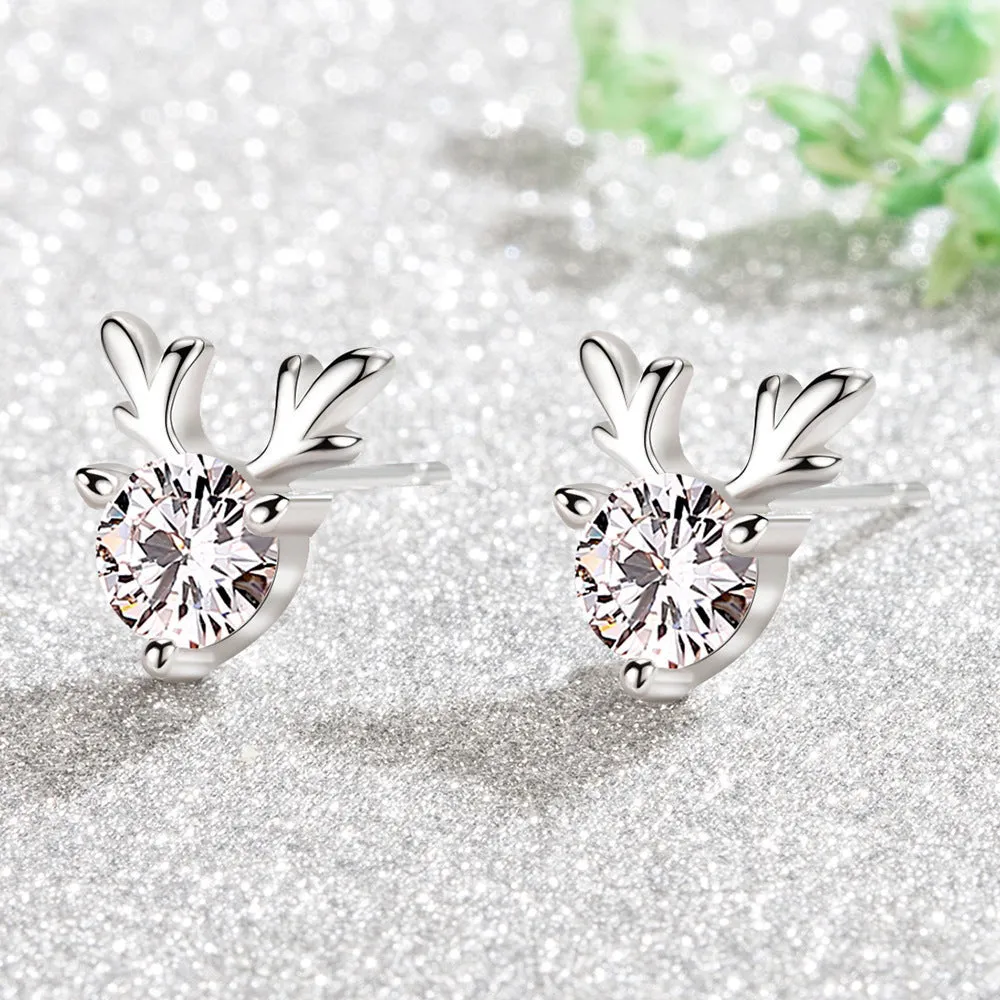 Heart-shaped six-claw copper zircon earrings with electroplated finish for women