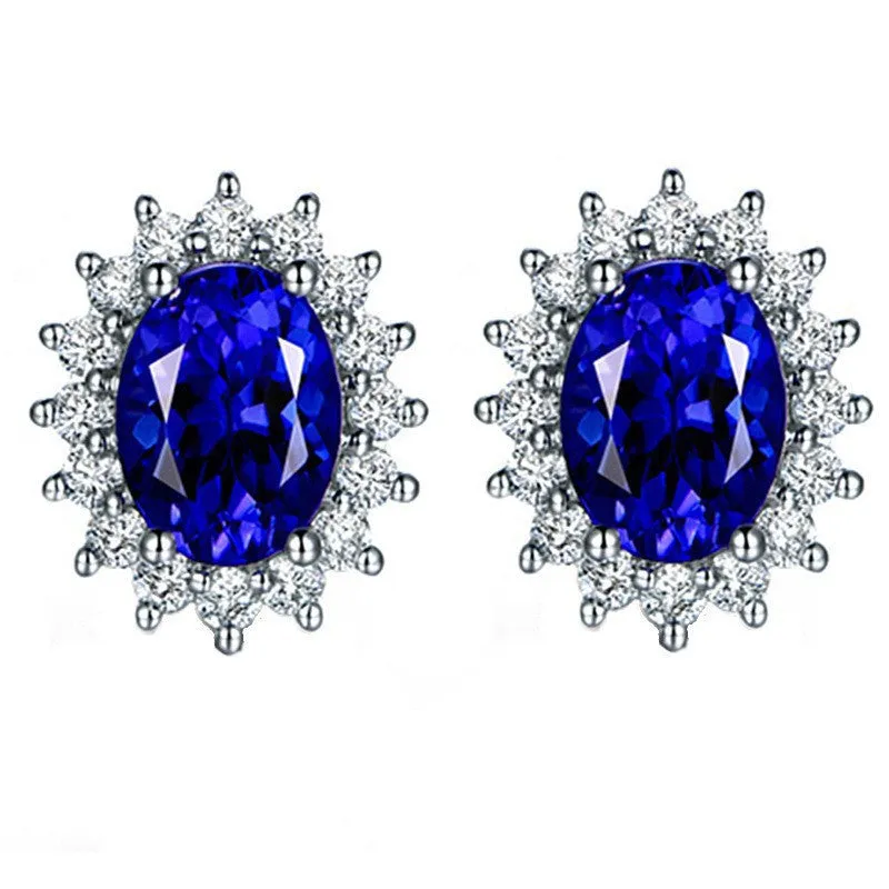 Heart-shaped six-claw copper zircon earrings with electroplated finish for women