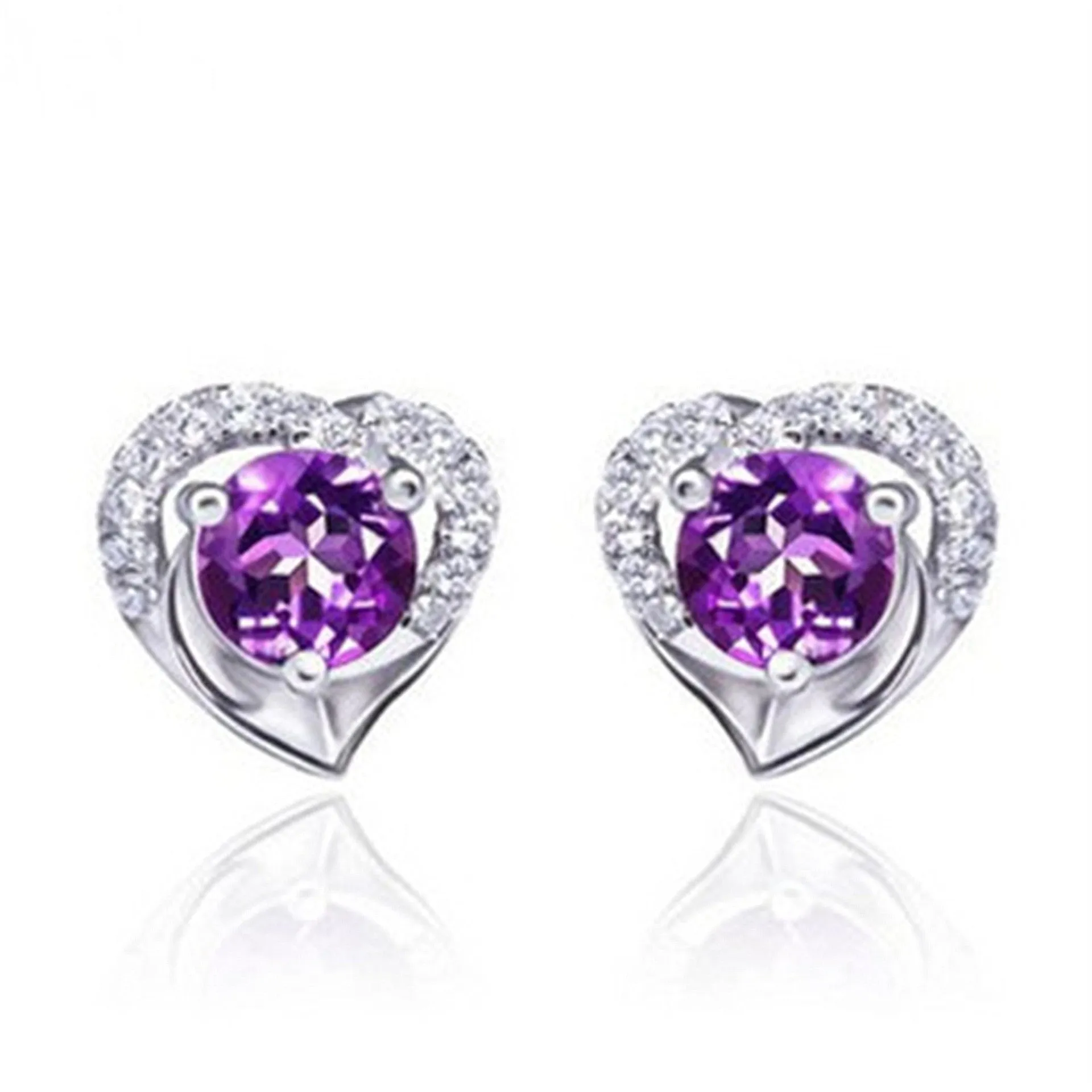 Heart-shaped six-claw copper zircon earrings with electroplated finish for women