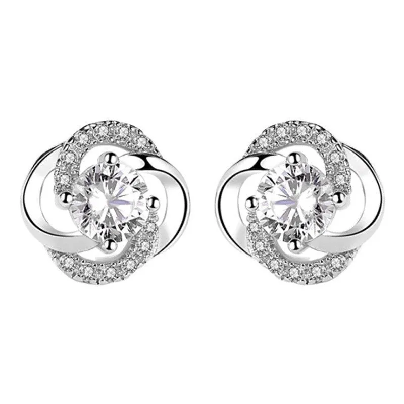 Heart-shaped six-claw copper zircon earrings with electroplated finish for women