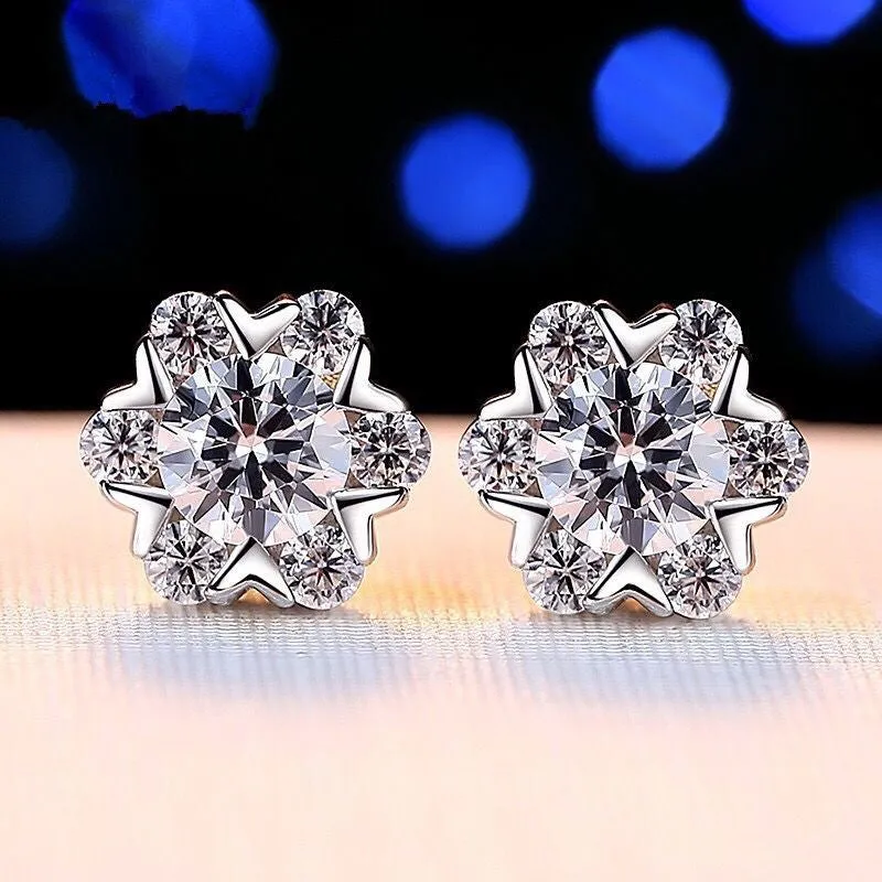 Heart-shaped six-claw copper zircon earrings with electroplated finish for women