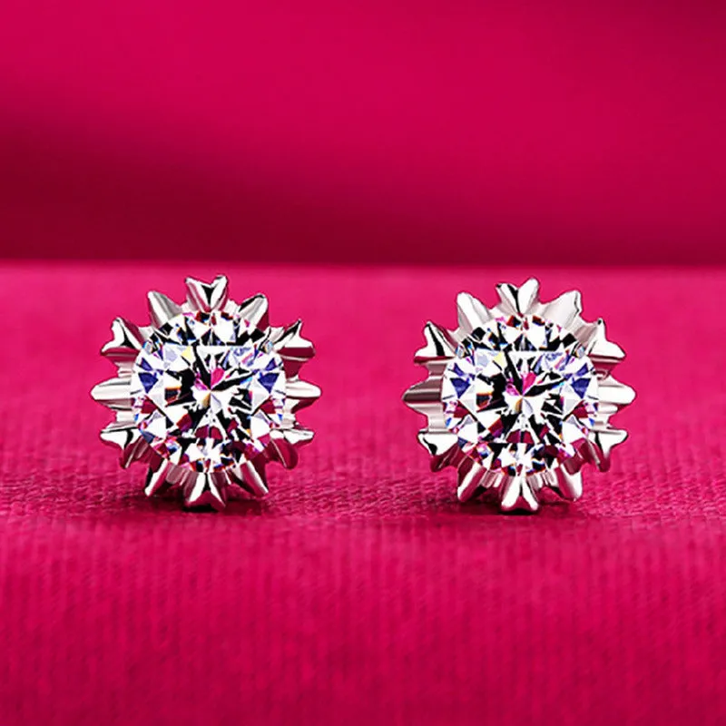 Heart-shaped six-claw copper zircon earrings with electroplated finish for women