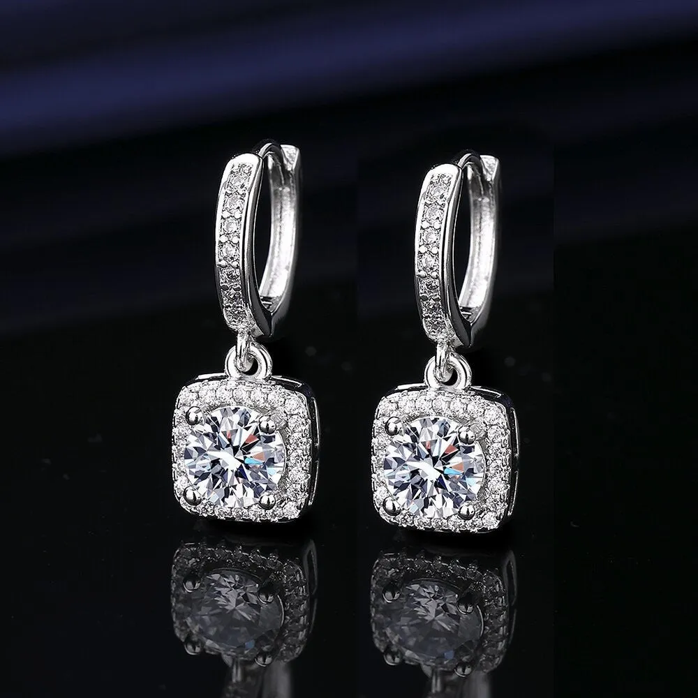 Heart-shaped six-claw copper zircon earrings with electroplated finish for women