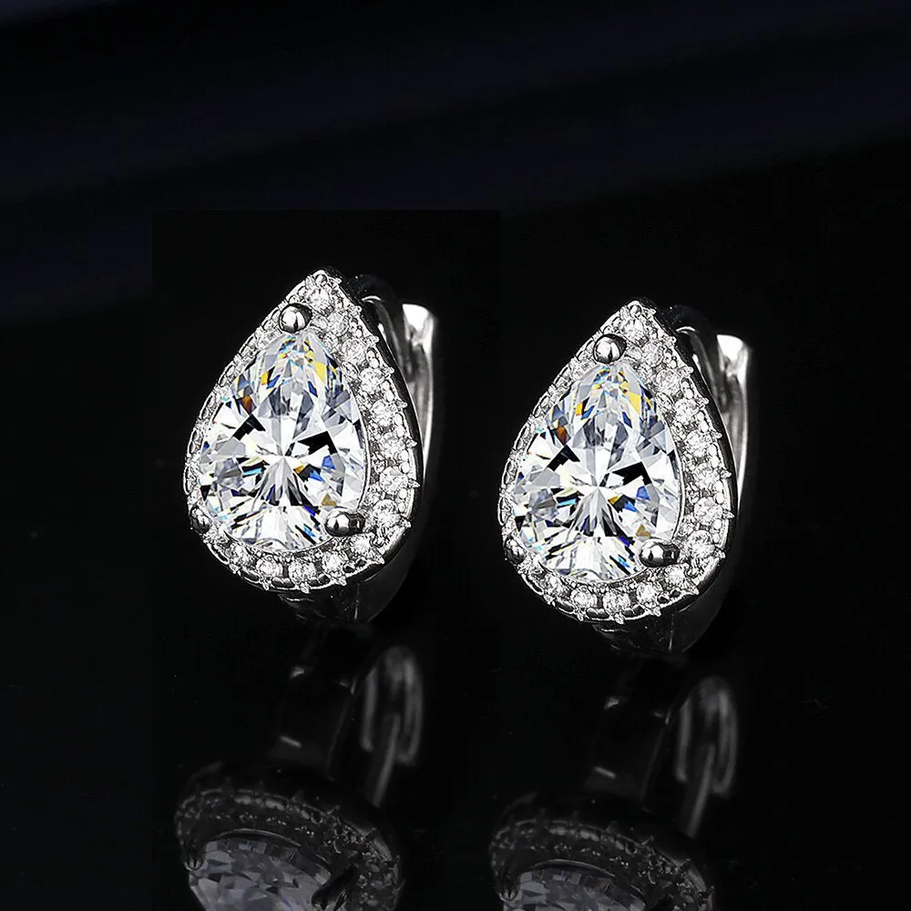 Heart-shaped six-claw copper zircon earrings with electroplated finish for women