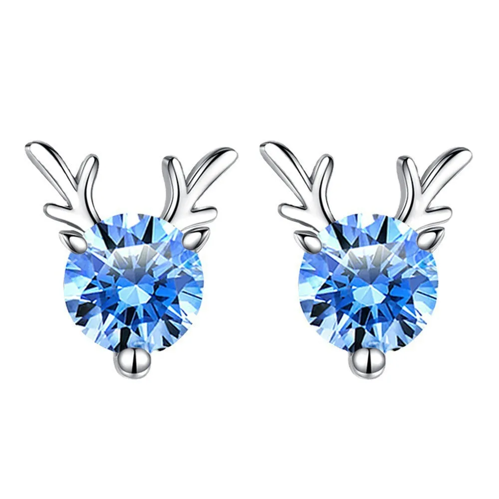 Heart-shaped six-claw copper zircon earrings with electroplated finish for women