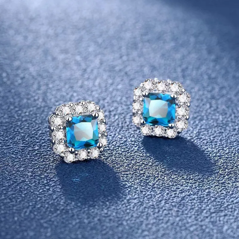 Heart-shaped six-claw copper zircon earrings with electroplated finish for women