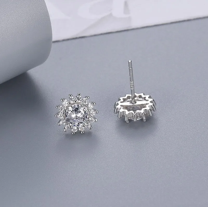 Heart-shaped six-claw copper zircon earrings with electroplated finish for women