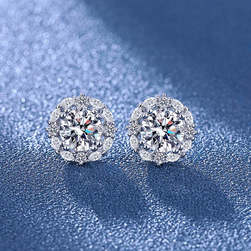 Heart-shaped six-claw copper zircon earrings with electroplated finish for women