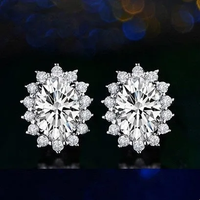 Heart-shaped six-claw copper zircon earrings with electroplated finish for women