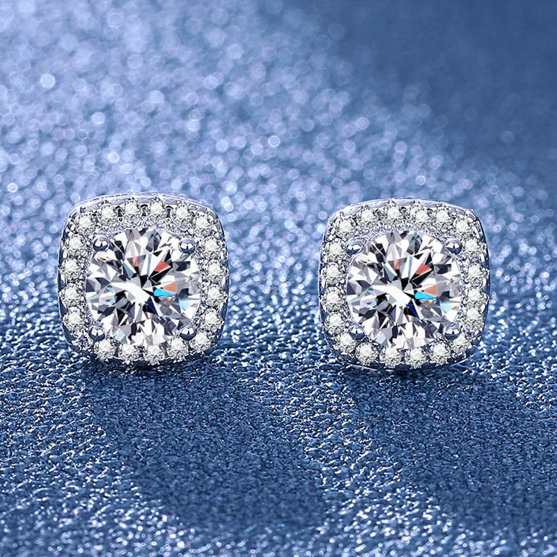 Heart-shaped six-claw copper zircon earrings with electroplated finish for women