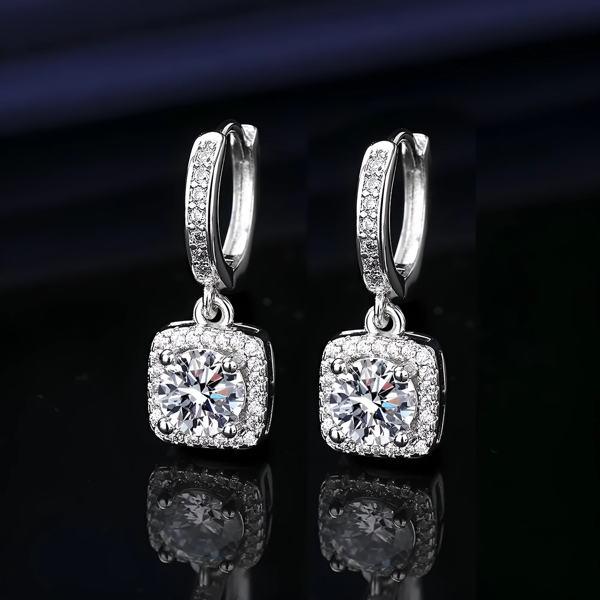 Heart-shaped six-claw copper zircon earrings with electroplated finish for women