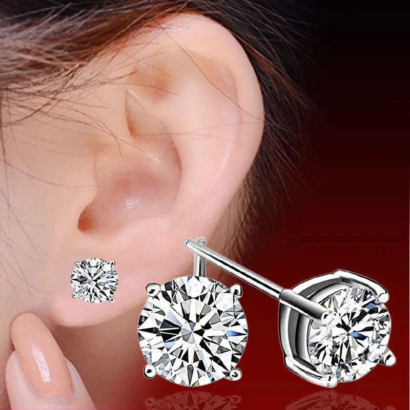 Heart-shaped six-claw copper zircon earrings with electroplated finish for women
