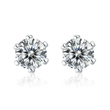 Heart-shaped six-claw copper zircon earrings with electroplated finish for women