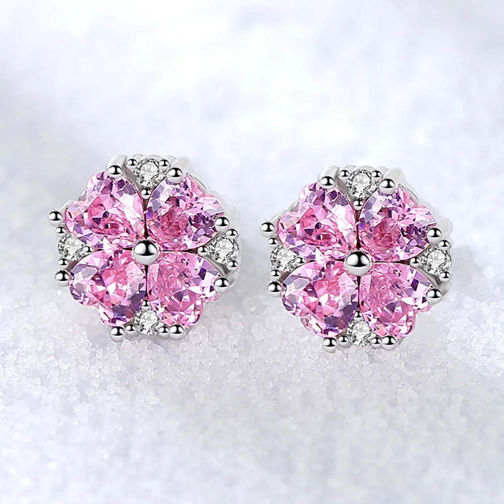 Heart-shaped six-claw copper zircon earrings with electroplated finish for women