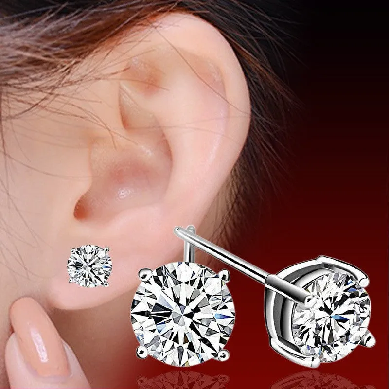 Heart-shaped six-claw copper zircon earrings with electroplated finish for women