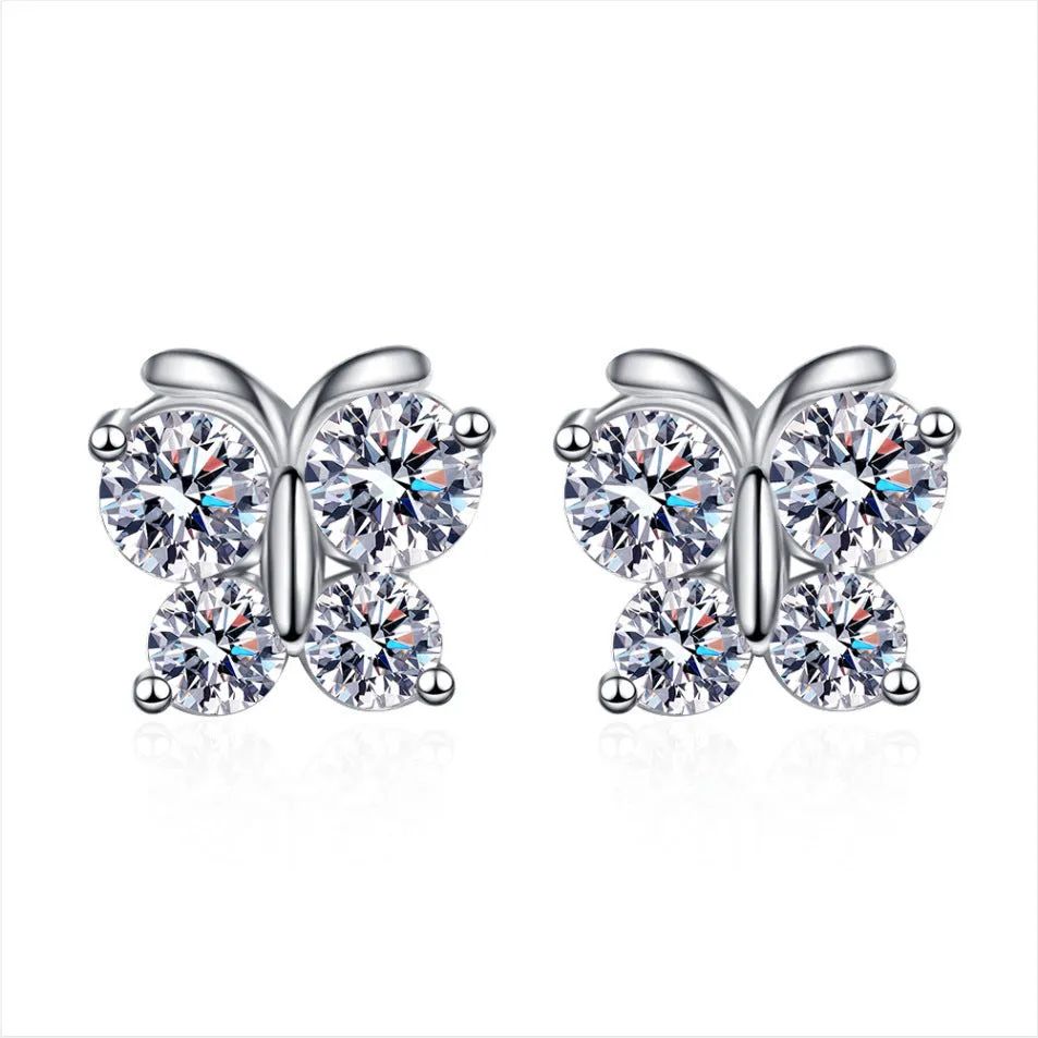 Heart-shaped six-claw copper zircon earrings with electroplated finish for women