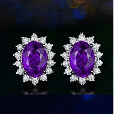 Heart-shaped six-claw copper zircon earrings with electroplated finish for women