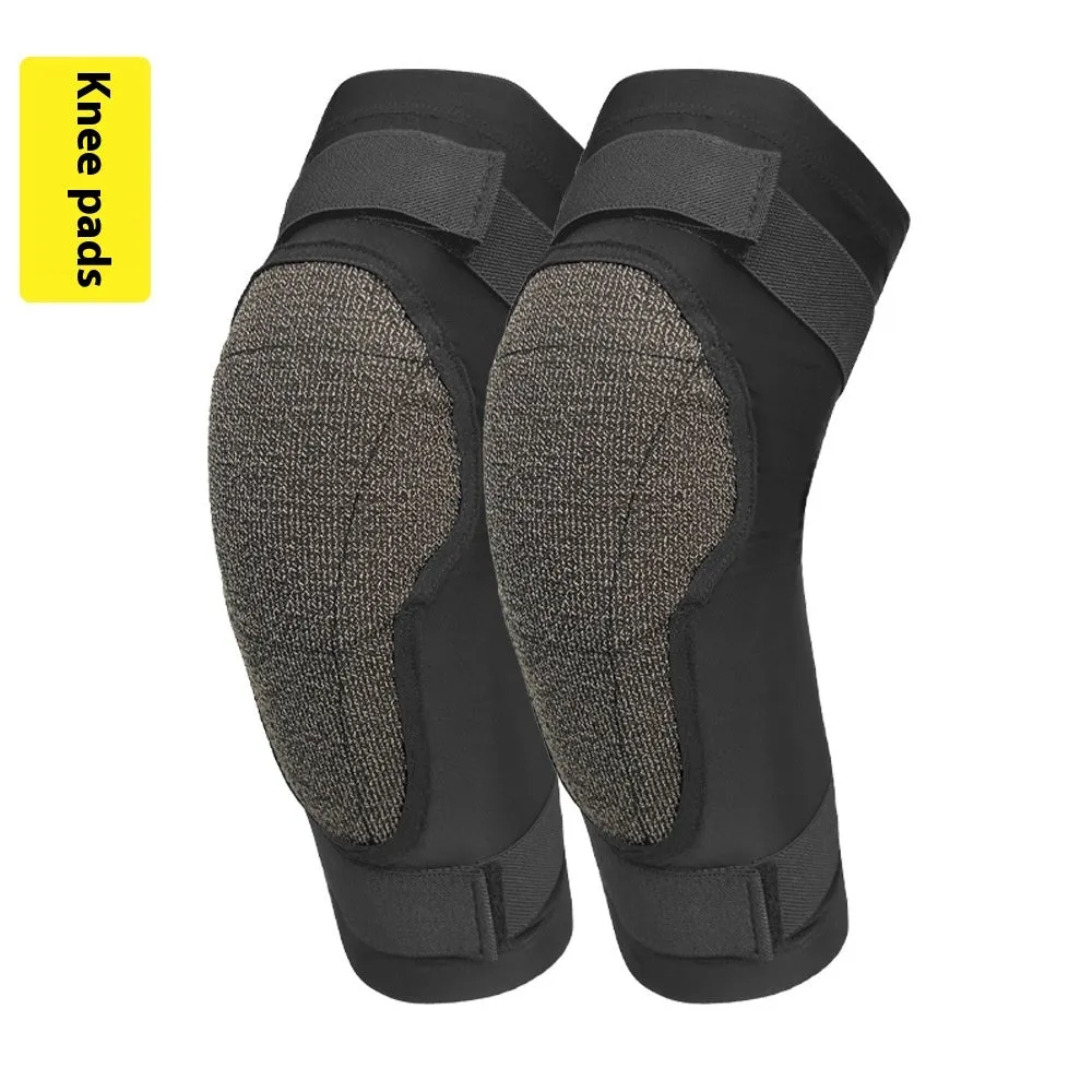 X-ray diffraction skiing protective hip pads and knee pads laid flat, showing slim design.