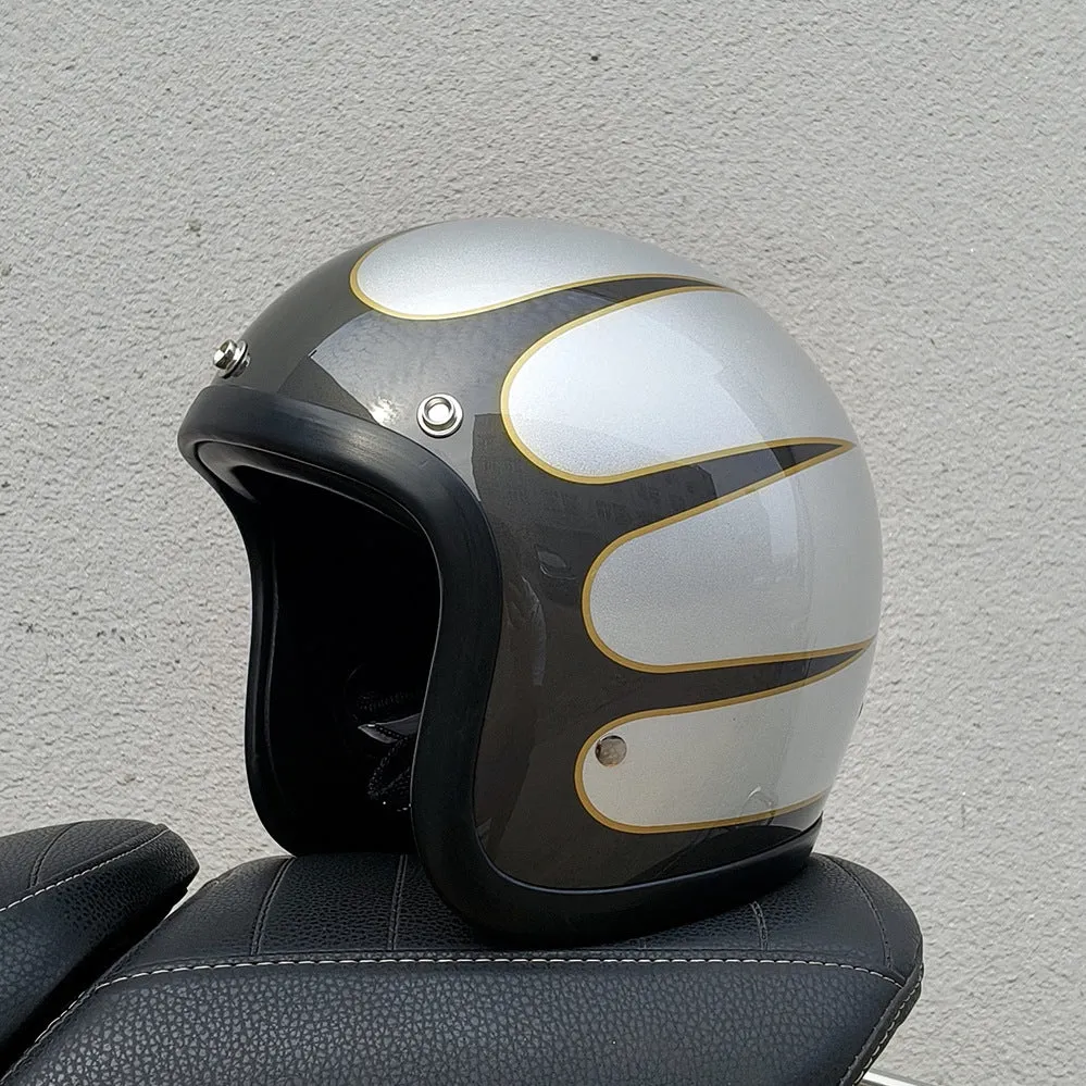 FRP glass fibre retro half motorcycle helmet for electric scooter commuting in cement grey colour