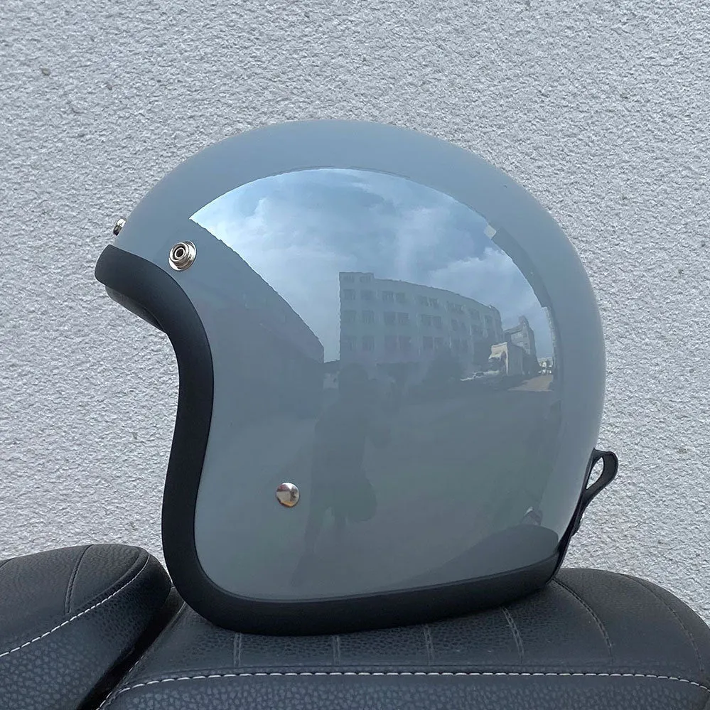 FRP glass fibre retro half motorcycle helmet for electric scooter commuting in cement grey colour
