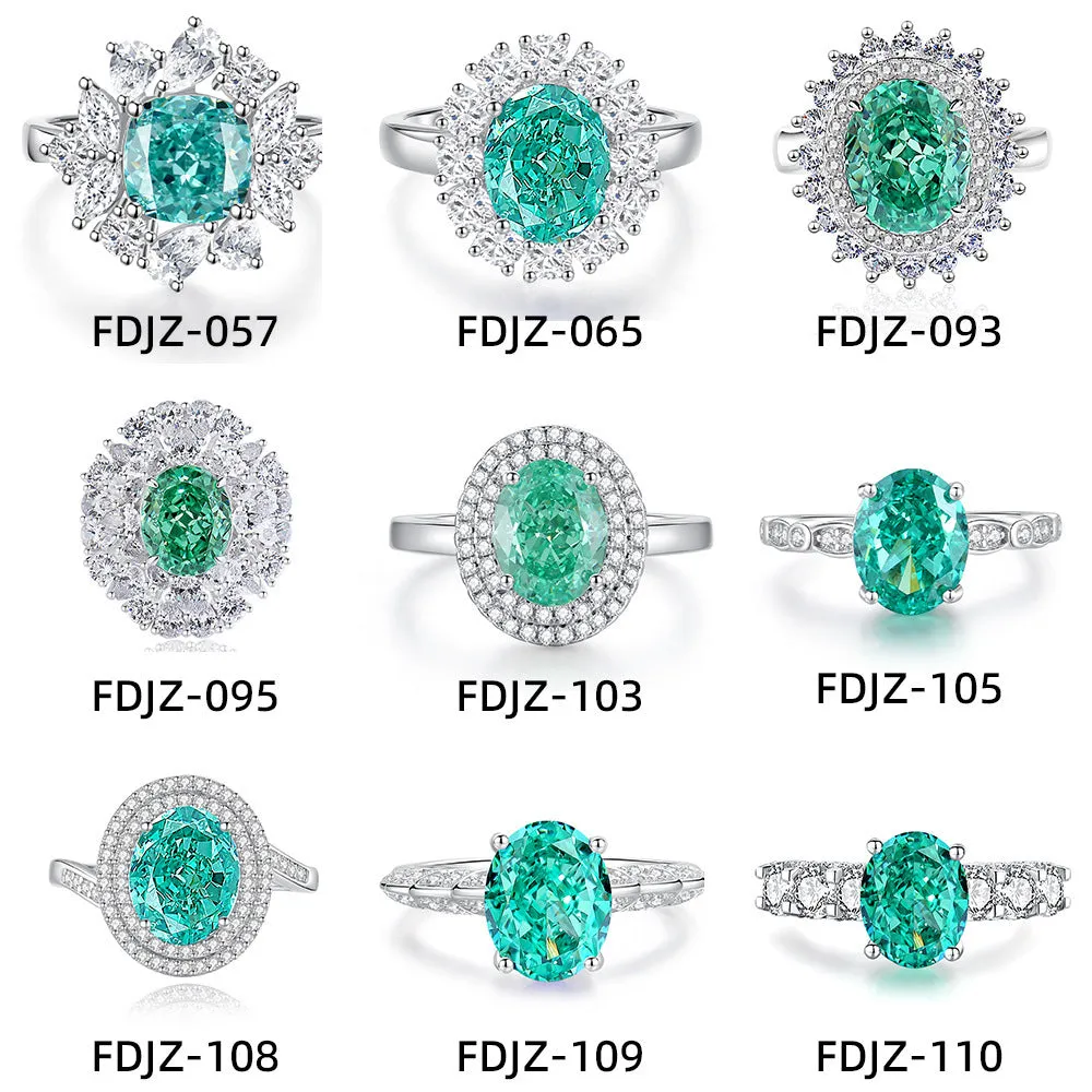 Women's emerald ring in S925 sterling silver with geometric shape and high carbon diamond.