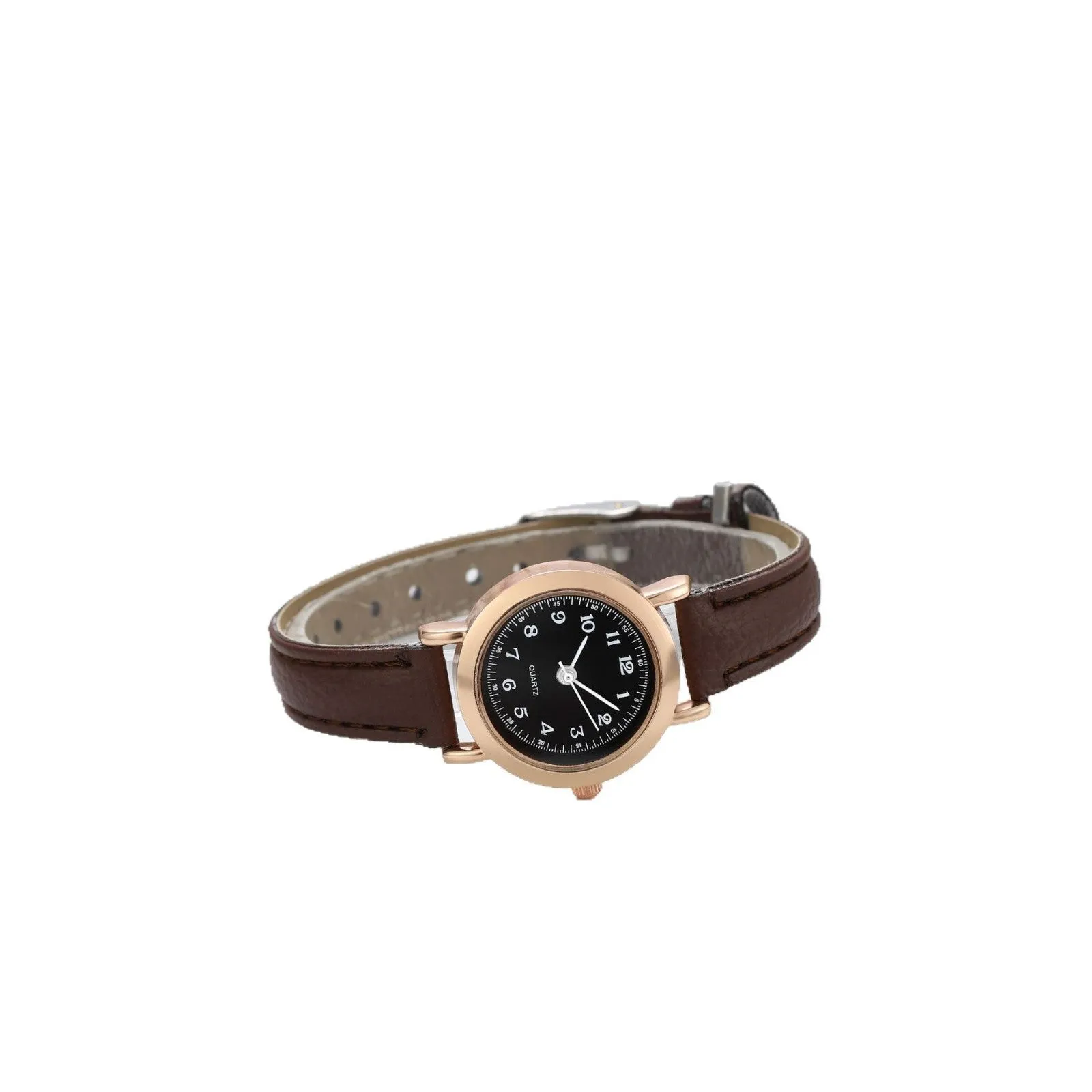 Retro Korean style cute literary couple watch with 26mm round dial, thin imitation leather strap, and spiral crown
