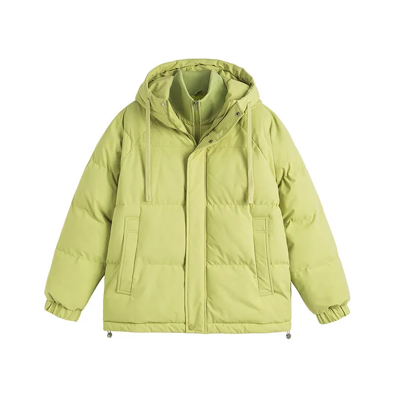 Loose winter padded jacket in multiple colours with side seam pockets and cardigan design
