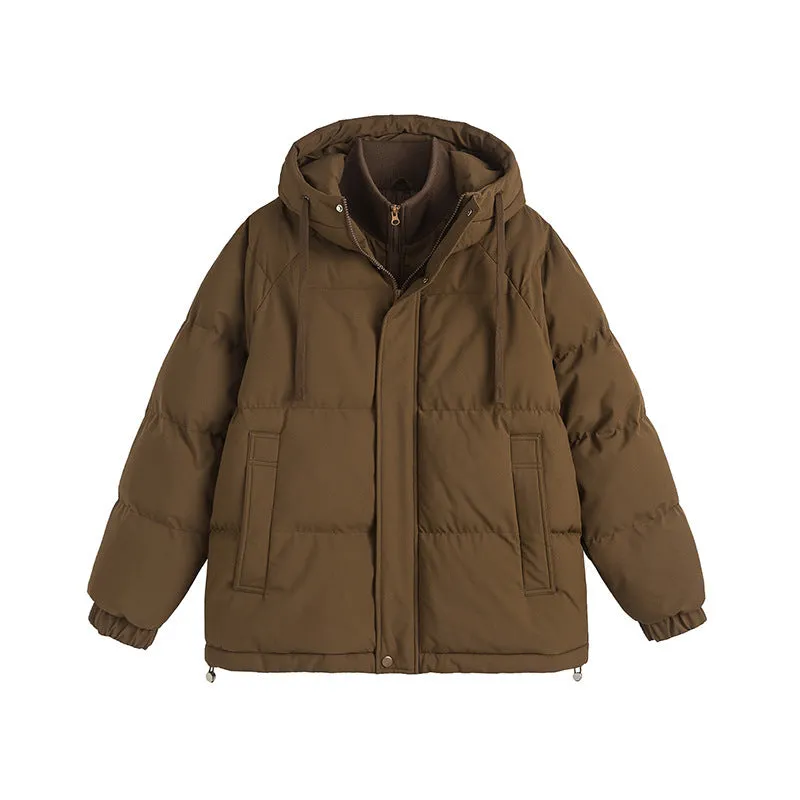Loose winter padded jacket in multiple colours with side seam pockets and cardigan design
