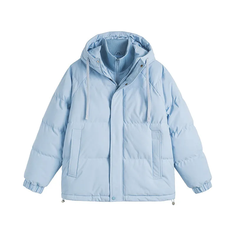Loose winter padded jacket in multiple colours with side seam pockets and cardigan design