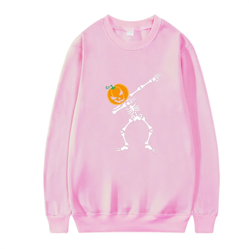 Women's printed long sleeve crew neck top in cotton polyester blend, shown in various colours.