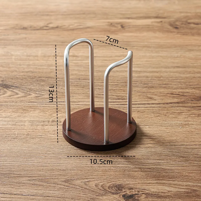 Wooden cup holder with cup puller in black colour showing two cup positions