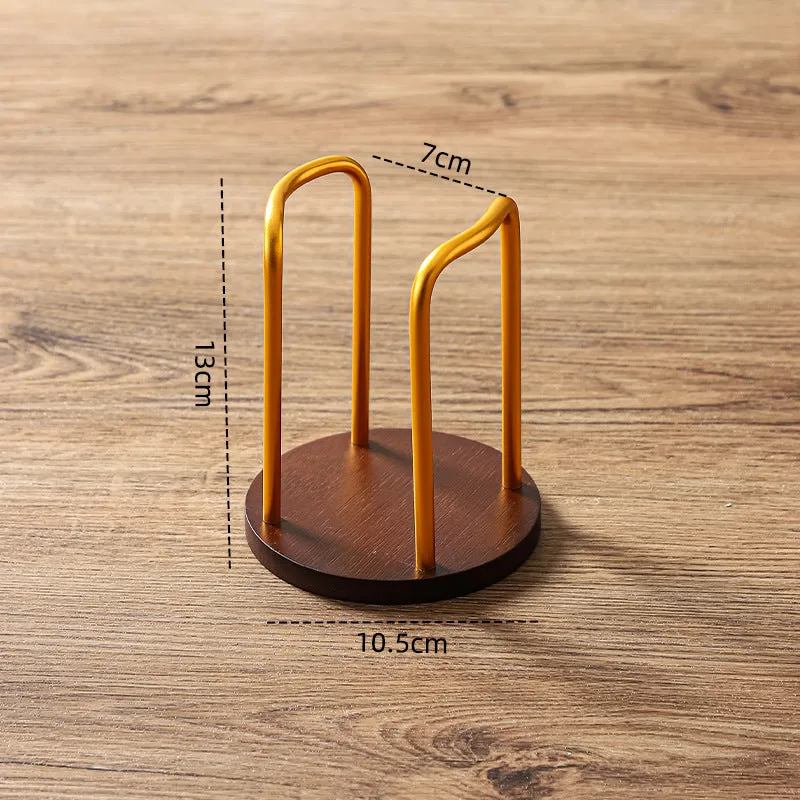 Wooden cup holder with cup puller in black colour showing two cup positions